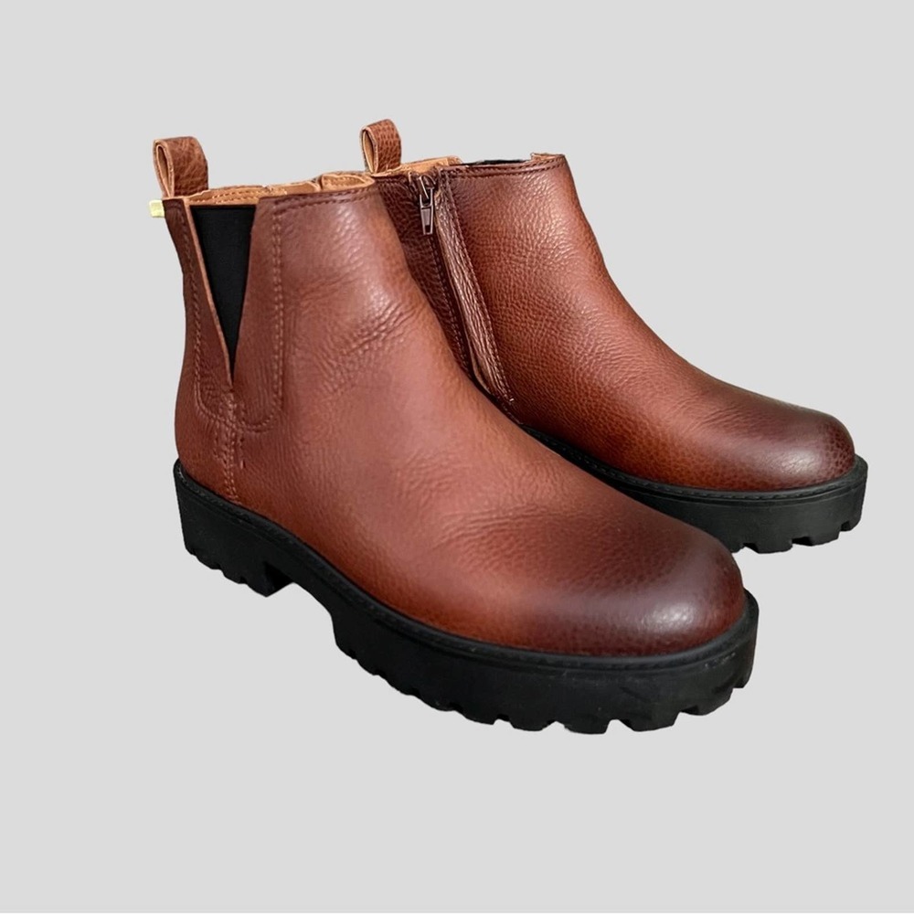 Zodiac Leather Water Repellent Booties Shiloh Boots Cognac Chunky Sole Size 7 M